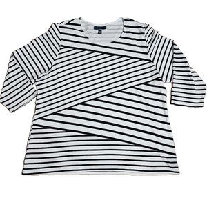 Karen Scott 3/4-Sleeve Criss-cross Diagonal Striped Top